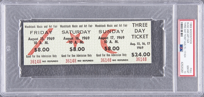 1969 Woodstock Three Day Full Ticket - PSA GEM MT 10